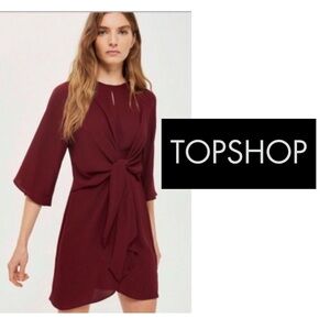 Topshop Deep Burgundy front‎ tied dress